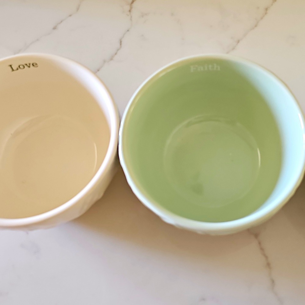 Mary & Martha Set of 3 Ceramic Round Bowls White & Green Glossy